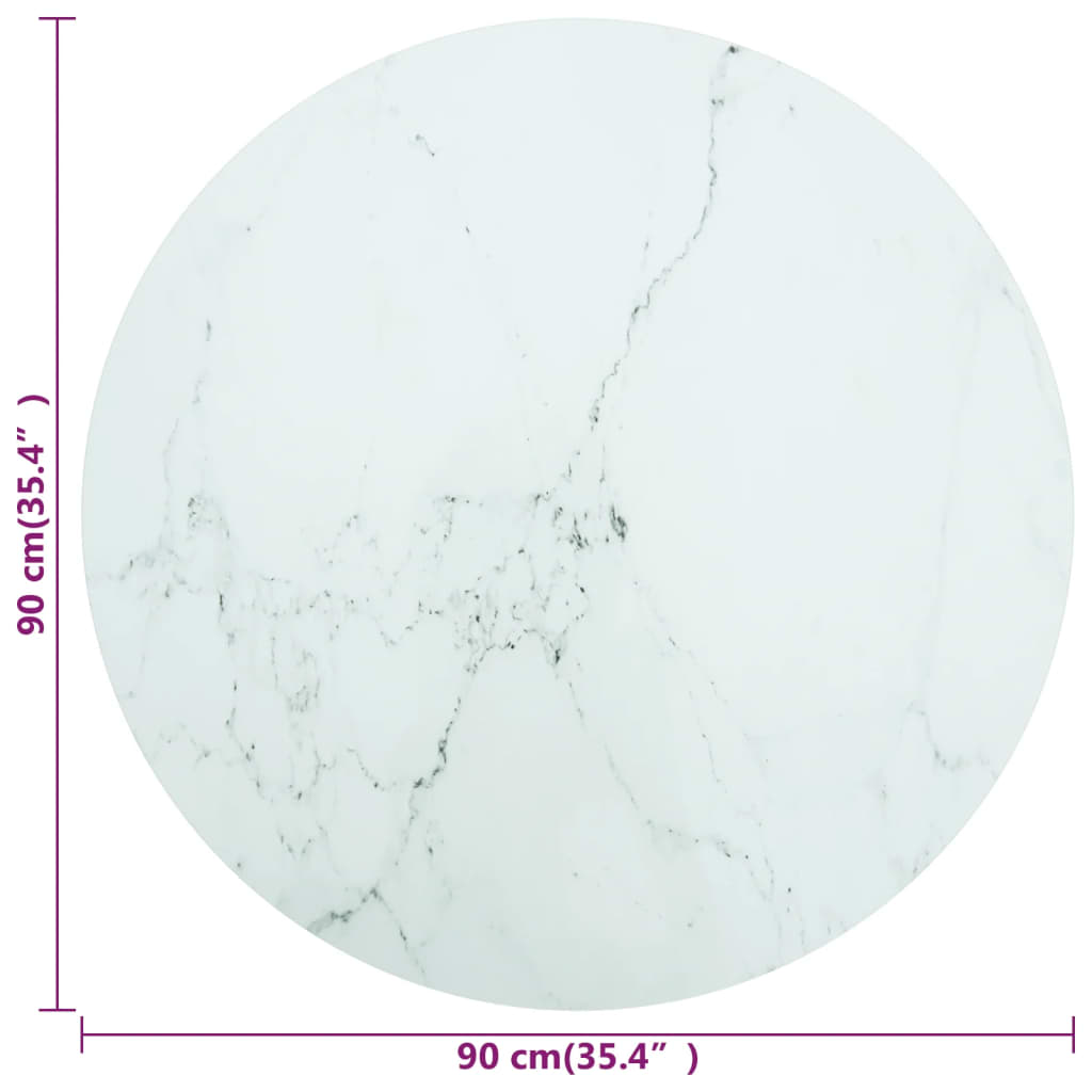 vidaXL lauaplaat, valge Ø90x1 cm, karastatud klaas marmordisain