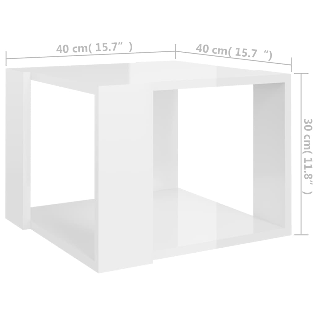 vidaXL kohvilaud, kõrgläikega valge, 40x40x30 cm, tehispuit