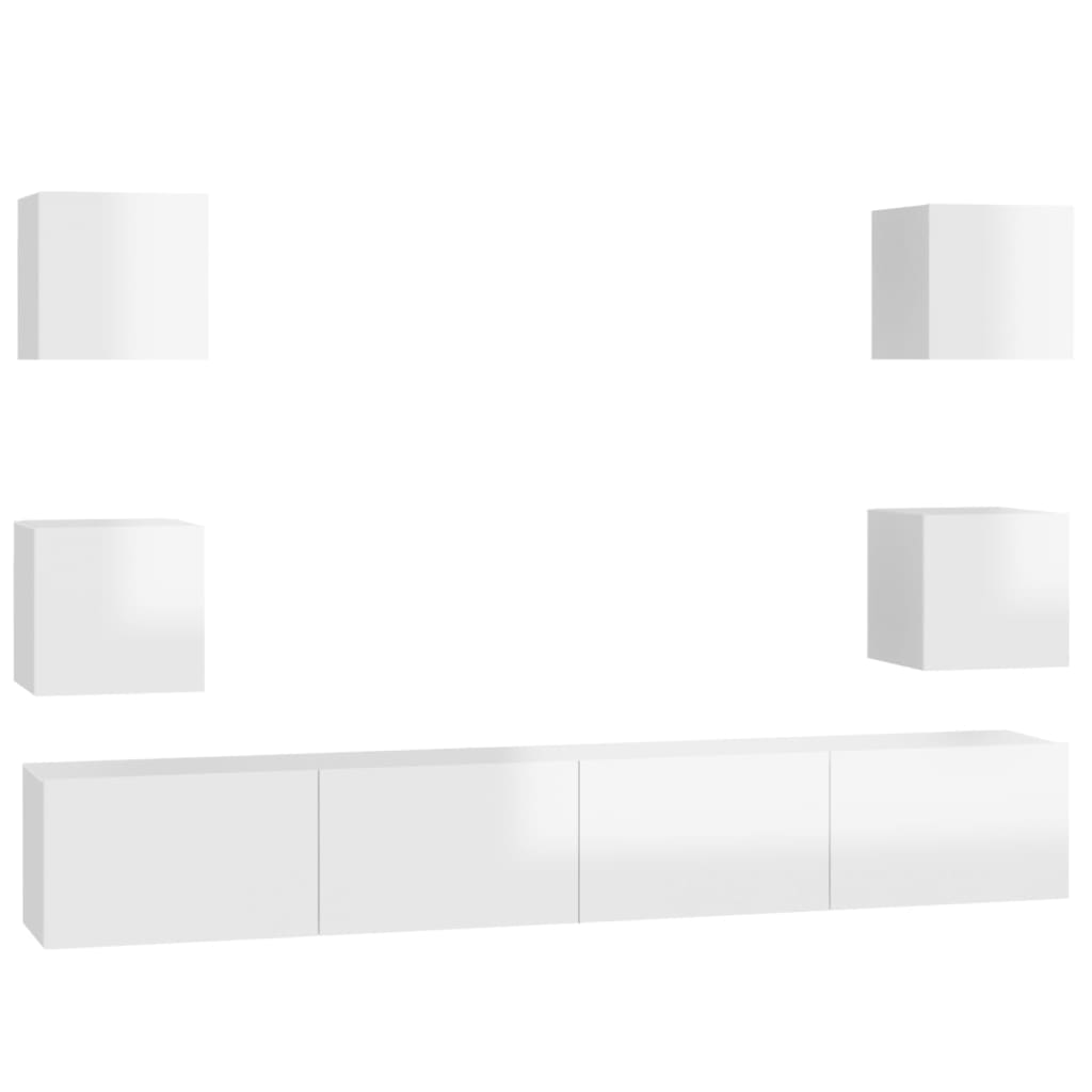 vidaXL 6-osaline telerikapikomplekt, kõrgläikega valge, puitlaastplaat