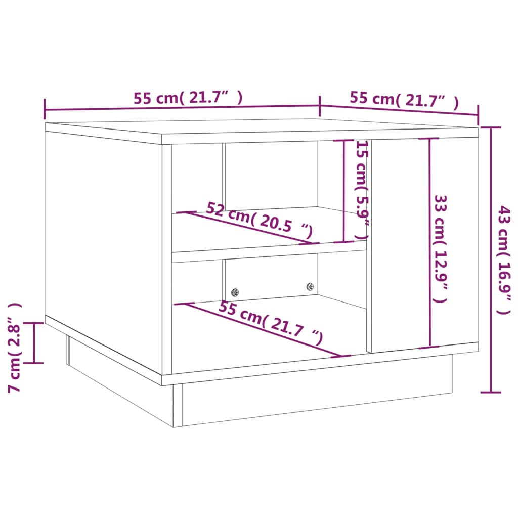 vidaXL kohvilaud, hall Sonoma tamm, 55 x 55 x 43 cm, puitlaastplaat