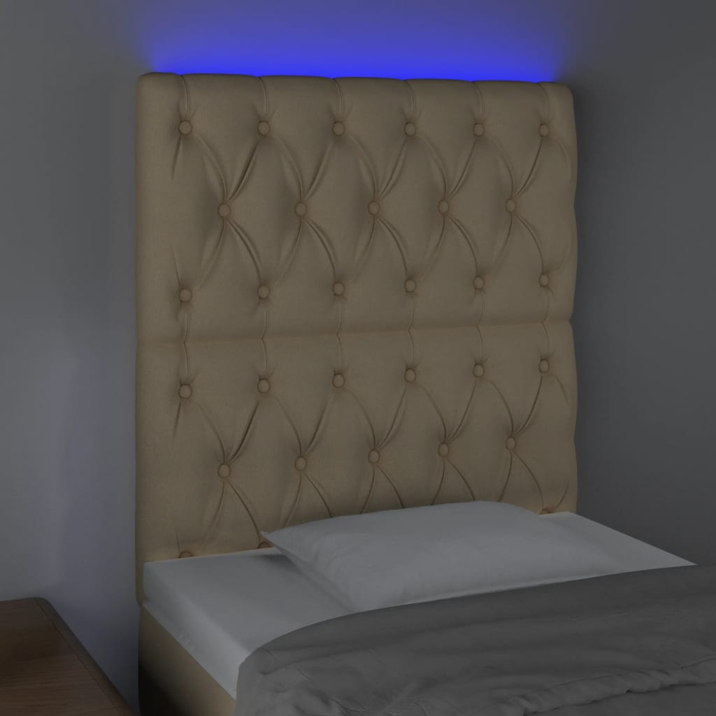 vidaXL LED-voodipeats, kreemjas, 80x7x118/128 cm, kangas