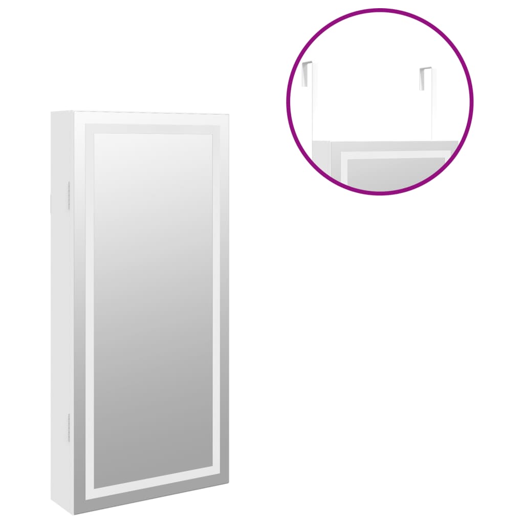 vidaXL seinale kinnitatav ehetekapp peegli ja LED-tuledega, valge