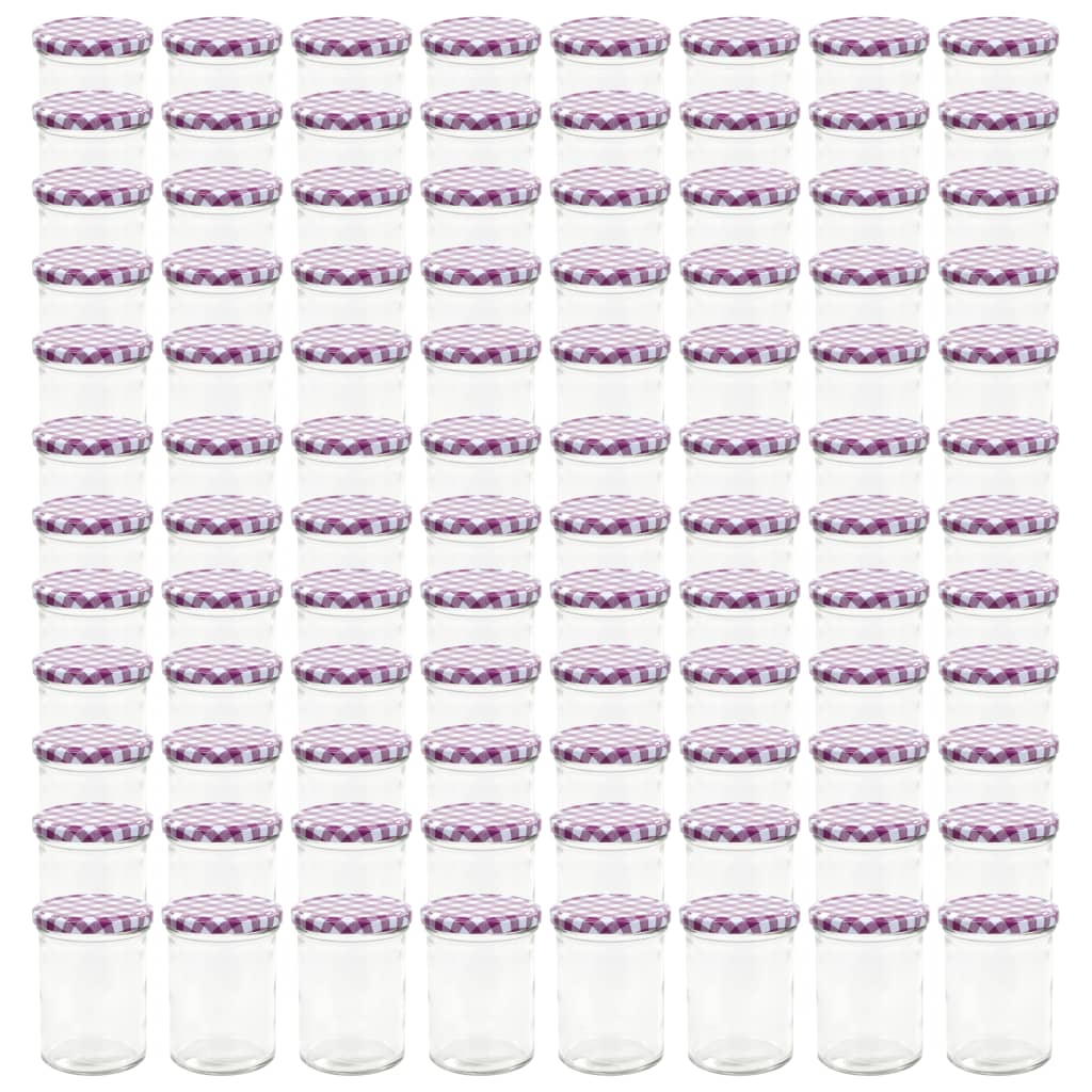 vidaXL klaasist moosipurgid valge ja lilla kaanega 96 tk, 400 ml