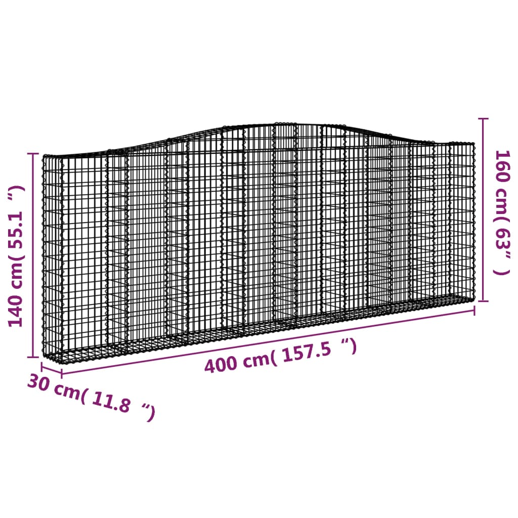 vidaXL kaarekujulised gabioonkorvid 20 tk, 400x30x140/160 cm, raud