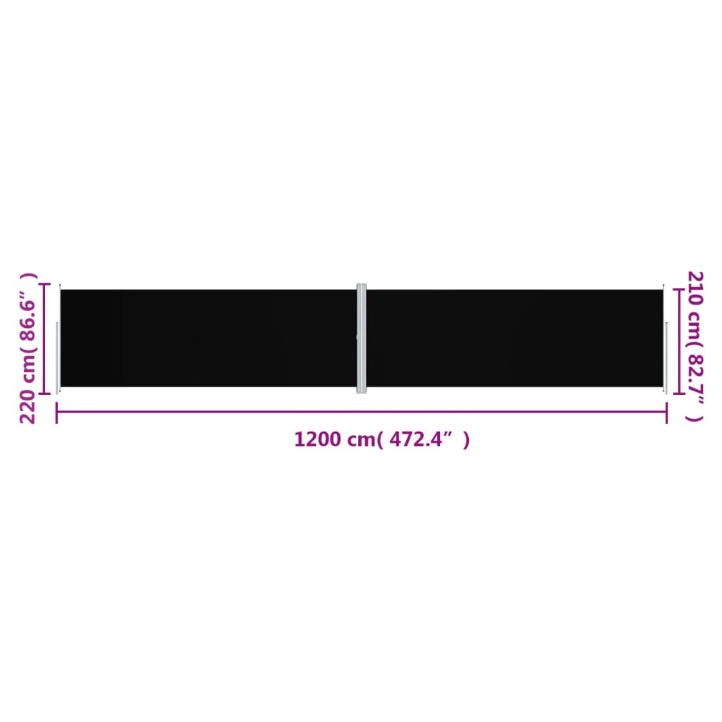 vidaXL lahtitõmmatav külgsein, must, 220 x 1200 cm