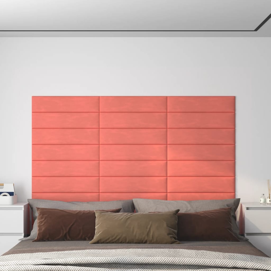 vidaXL seinapaneelid 12 tk, roosa, 60 x 15 cm, samet, 1,08 m²