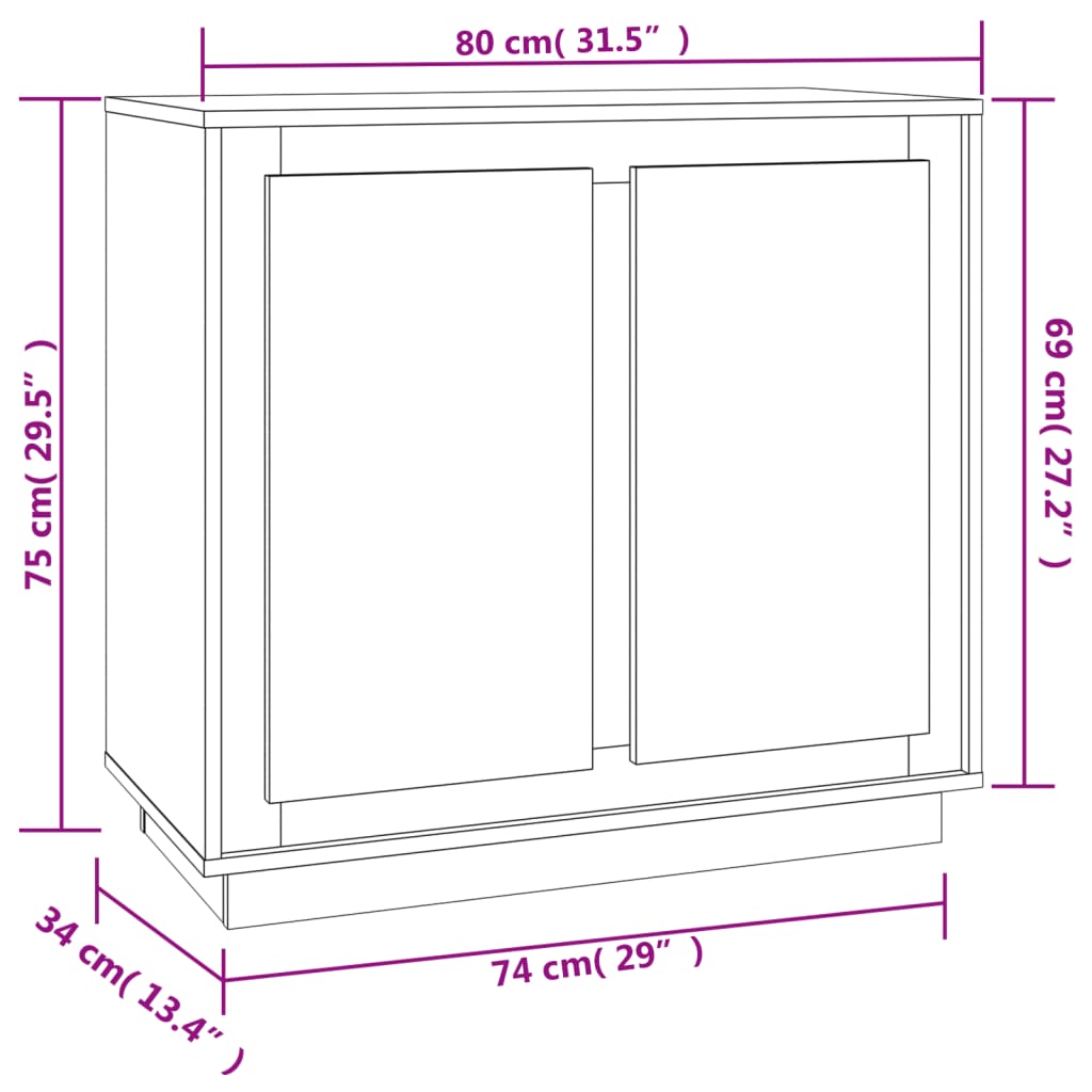 vidaXL puhvetkapp, kõrgläikega valge, 80 x 34 x 75 cm, tehispuit