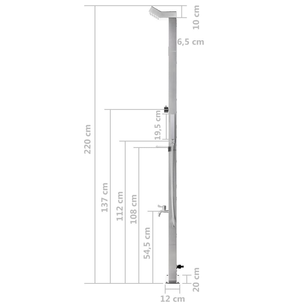 vidaXL aiadušš, 220 cm, roostevaba teras
