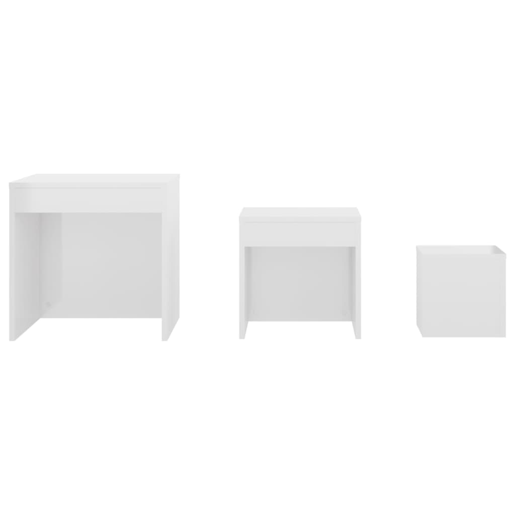 vidaXL üksteise alla mahtuvad lauad, 3 tk, kõrgläikega valge, puitlaastplaat