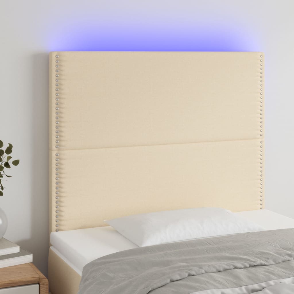 vidaXL LED-voodipeats, kreemjas, 100x5x118/128 cm, kangas