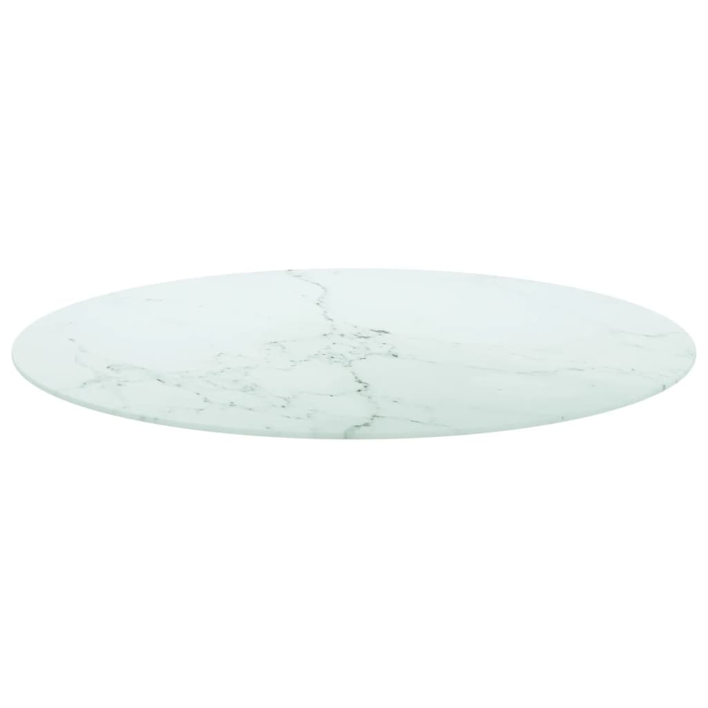 vidaXL lauaplaat, valge Ø90x1 cm, karastatud klaas marmordisain