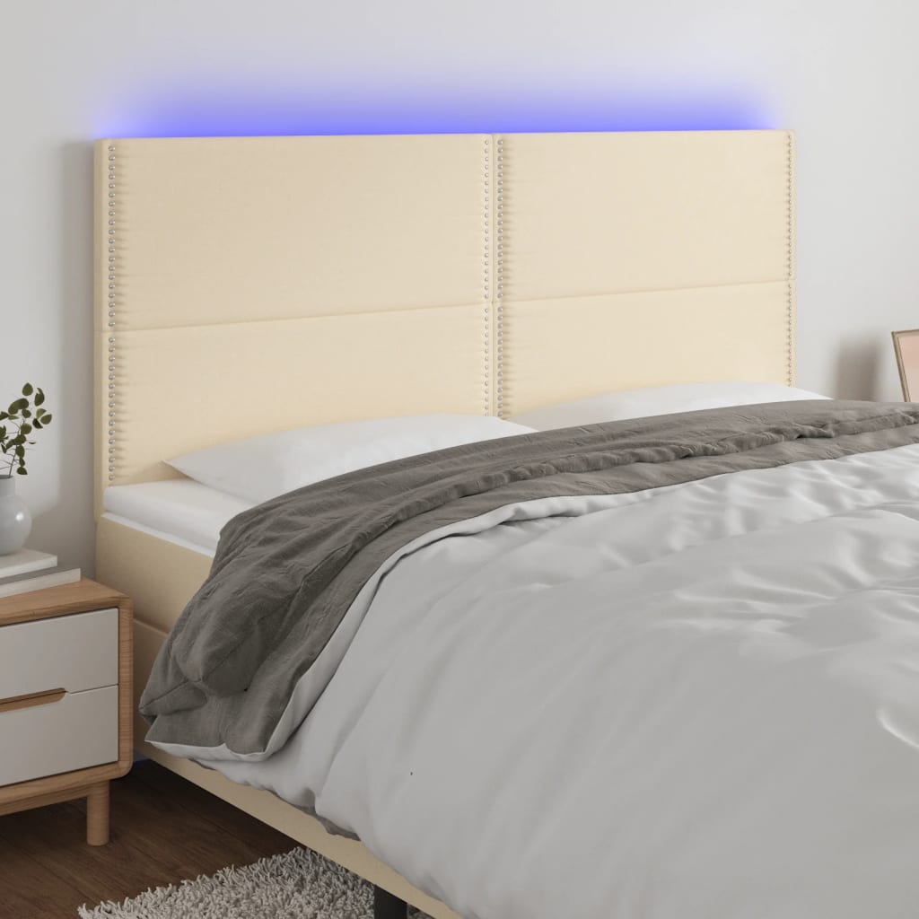 vidaXL LED-voodipeats, kreemjas, 180x5x118/128 cm, kangas