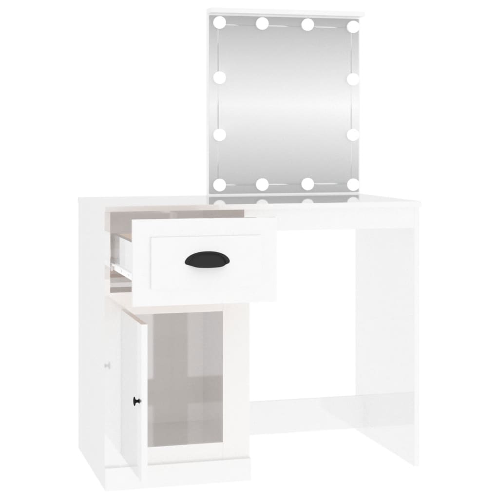 vidaXL tualettlaud LED-iga, kõrgläikega valge, 90 x 50 x 132,5 cm