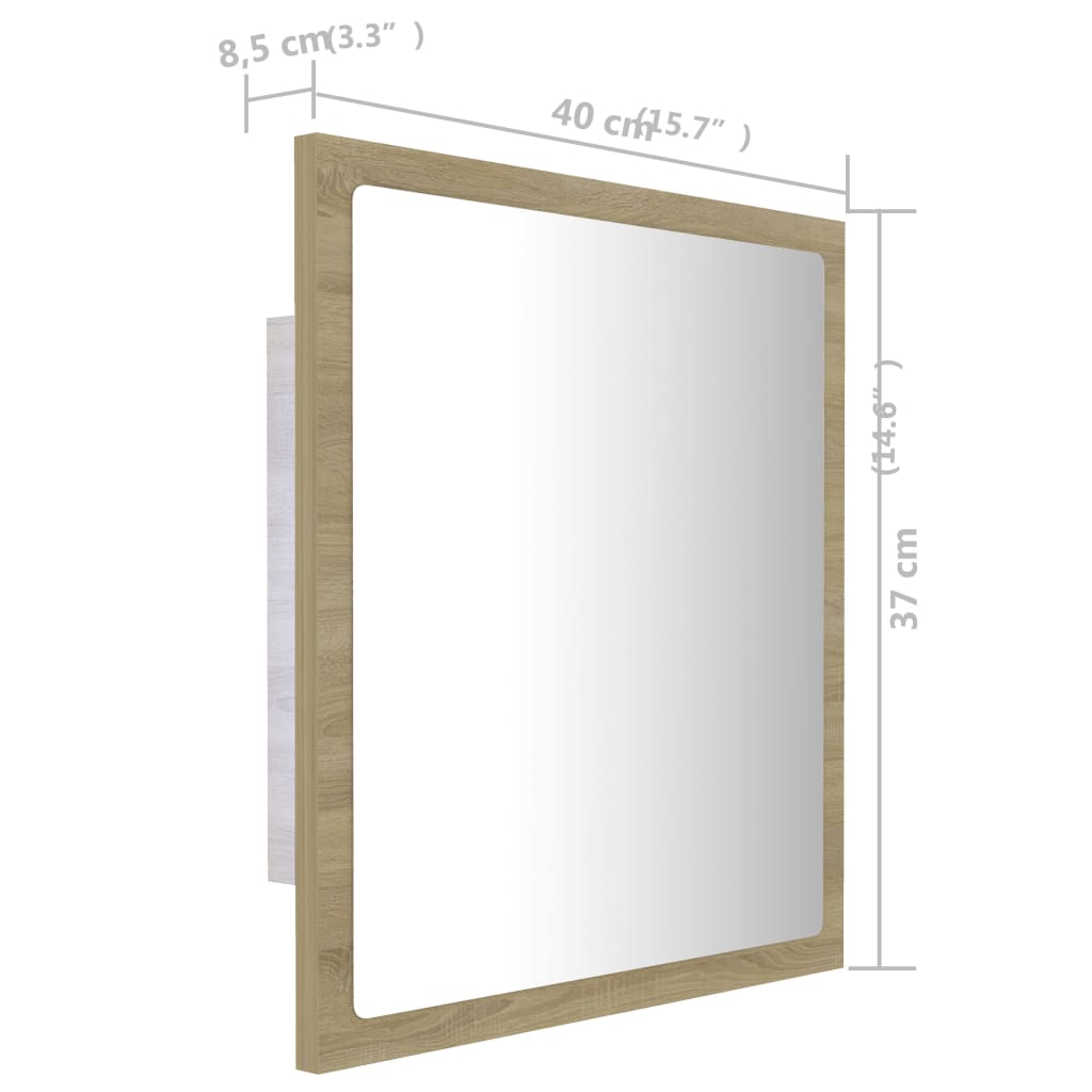 vidaXL LED vannitoa peeglikapp, Sonoma tamm, 40 x 8,5 x 37 cm, akrüül
