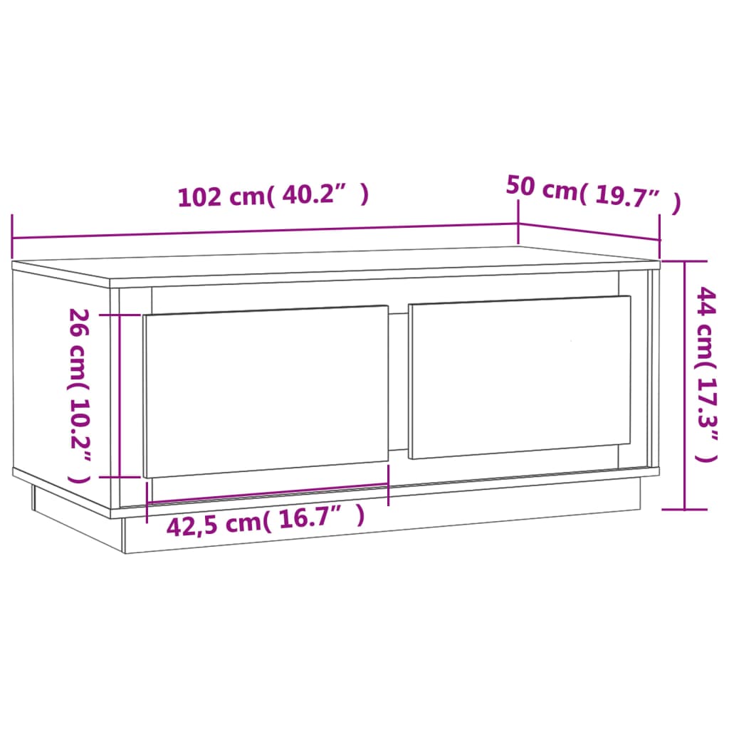 vidaXL kohvilaud, valge, 102 x 50 x 44 cm, tehispuit