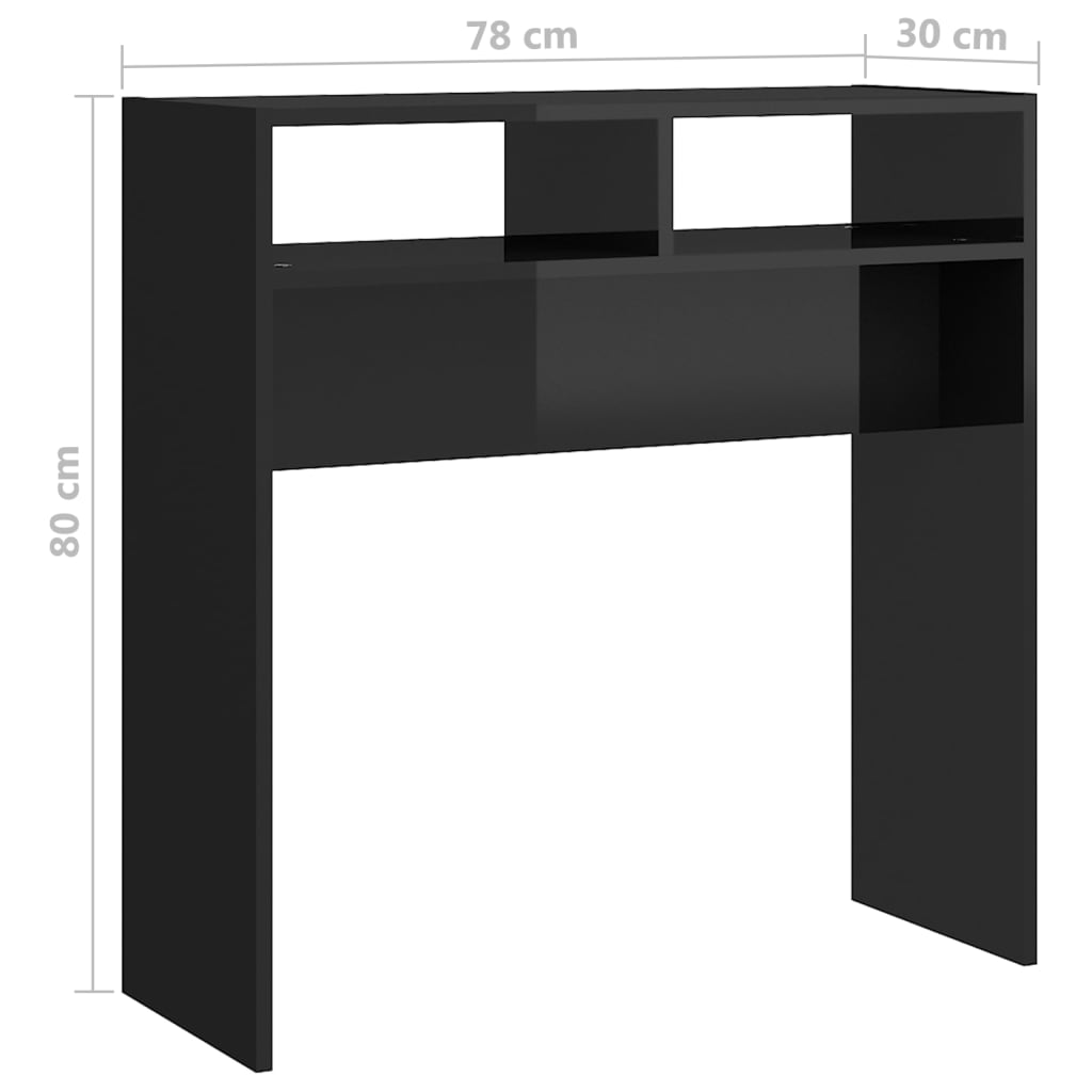 vidaXL konsoollaud, kõrgläikega must, 78x30x80 cm, puitlaastplaat