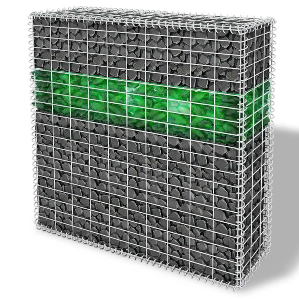vidaXL gabioonsein klaasist kivide ja LED-lambiga 100 x 30 x 100 cm