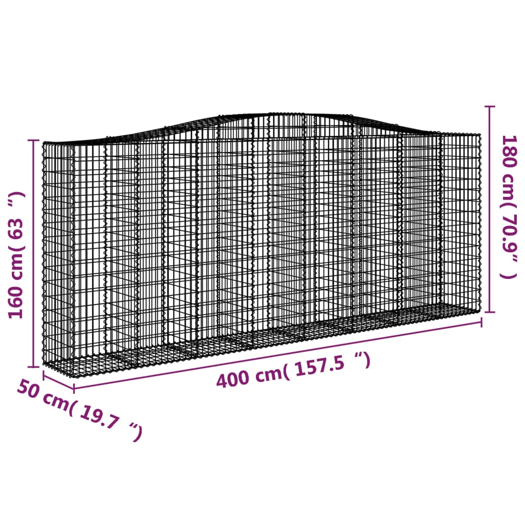 vidaXL kaarekujulised gabioonkorvid 15 tk, 400x50x160/180 cm, raud