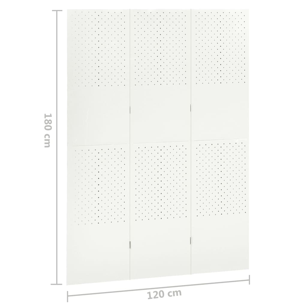 vidaXL 3 paneeliga ruumijagaja, valge, 120 x 180 cm, teras