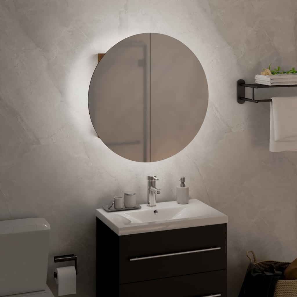 vidaXL vannitoakapp ümmarguse peegli ja LEDiga, tamm, 40x40x17,5 cm