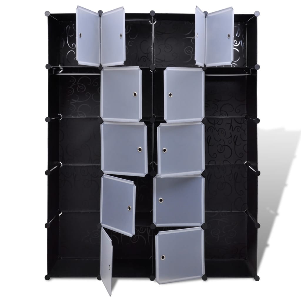 vidaXL modulaarne kapp 14 sektsiooni must ja valge 37 x 146 x 180,5 cm