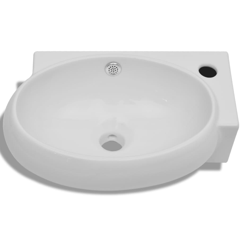 vidaXL keraamiline valamu kraani- ja ülevooluavaga vannituppa, valge