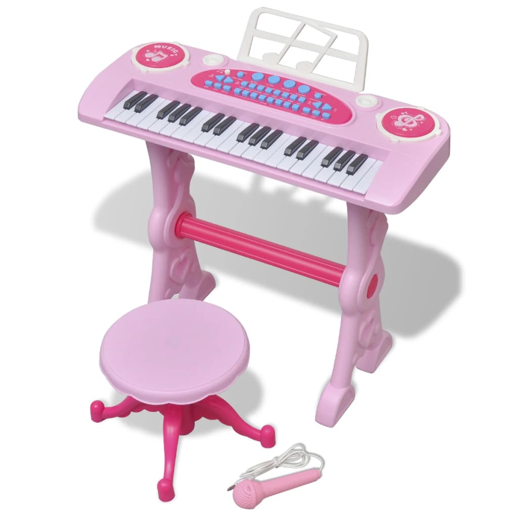 Laste mängusüntesaator tooli ja mikrofoniga, 37 klahvi, roosa