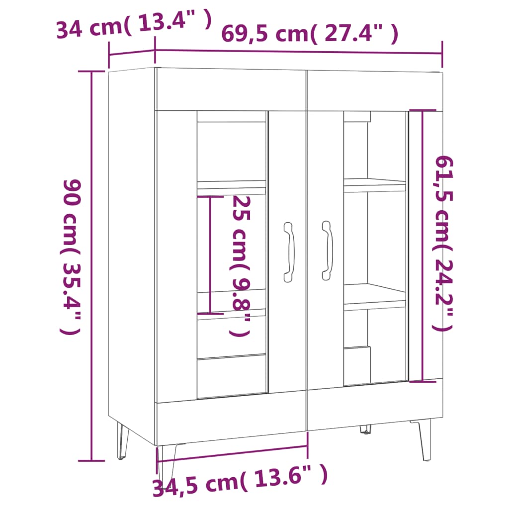 vidaXL puhvetkapp, betoonhall, 69,5 x 34 x 90 cm, tehispuit