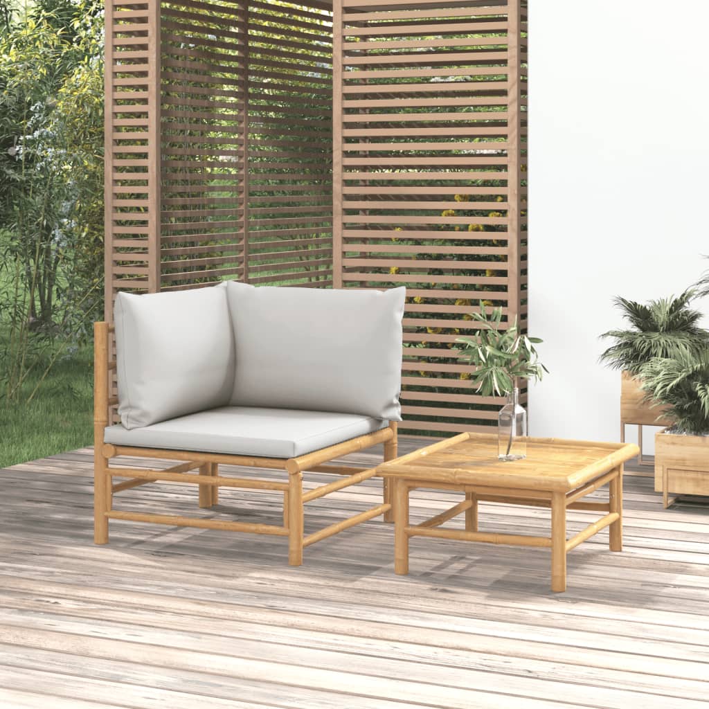 vidaXL 2-osaline aiamööbli komplekt helehallide patjadega, bambus