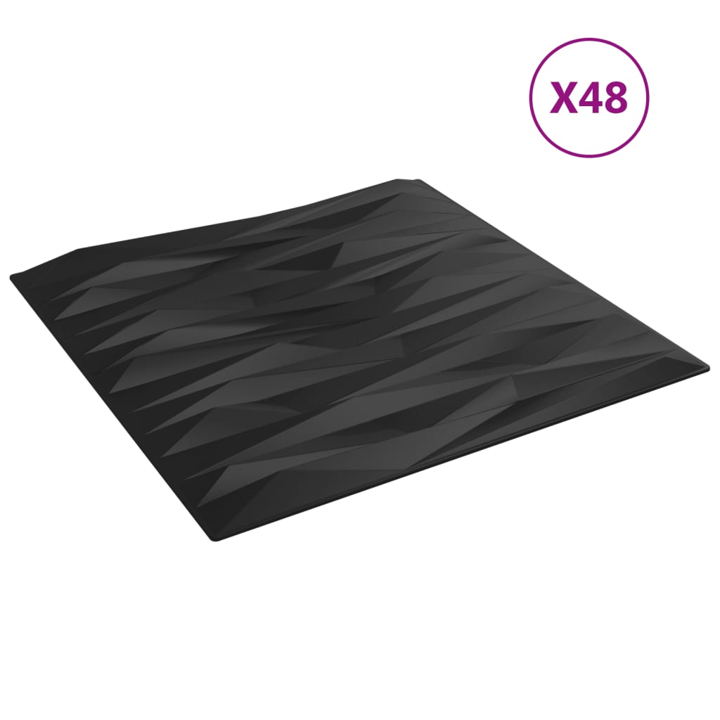 vidaXL seinapaneelid 48 tk, must, 50 x 50 cm, XPS 12 m², kivi