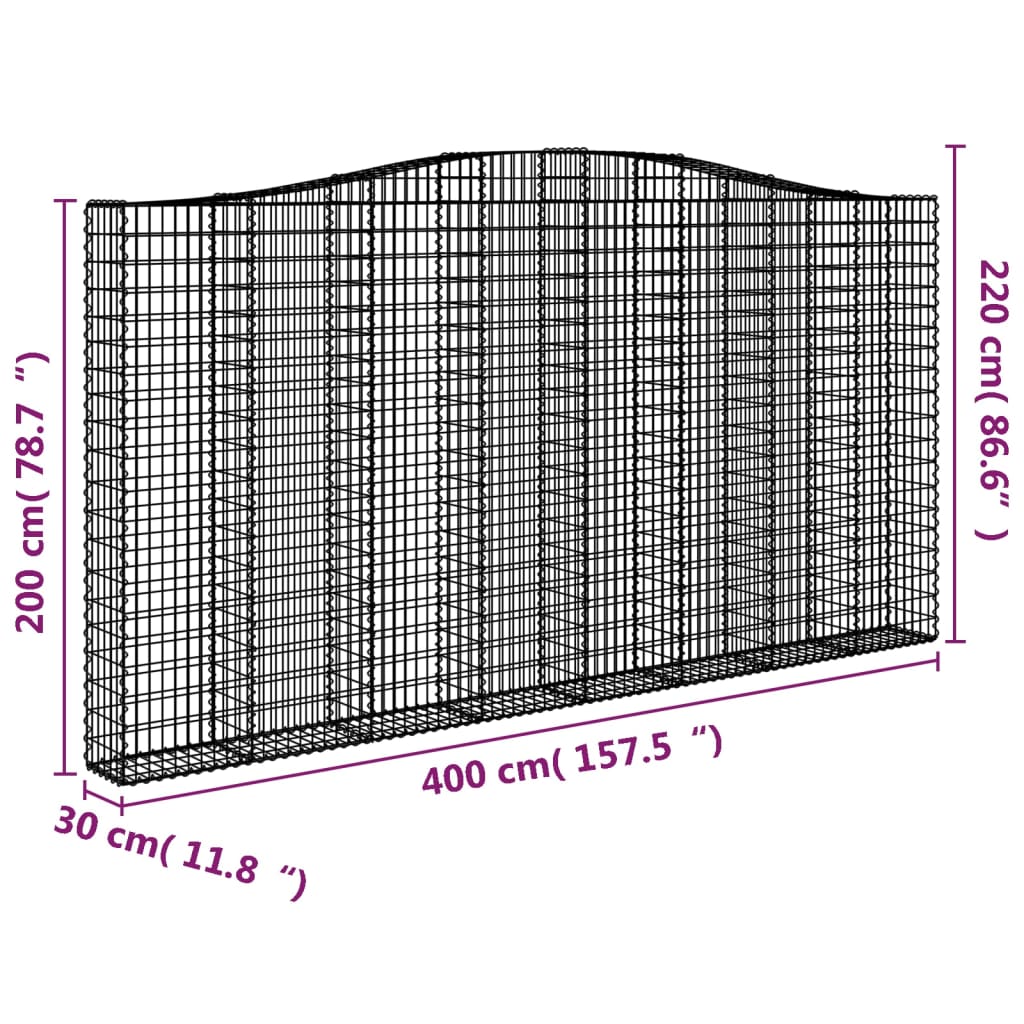 vidaXL kaarekujuline gabioonkorv, 400x30x200/220 cm, tsingitud raud
