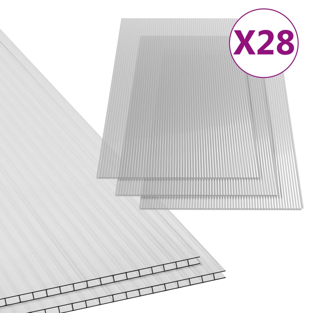 vidaXL polükarbonaadi lehed 28 tk, 4 mm, 121 x 60 cm