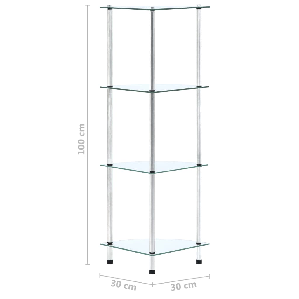 vidaXL 4-korruseline riiul, läbipaistev 30x30x100 cm, karastatud klaas