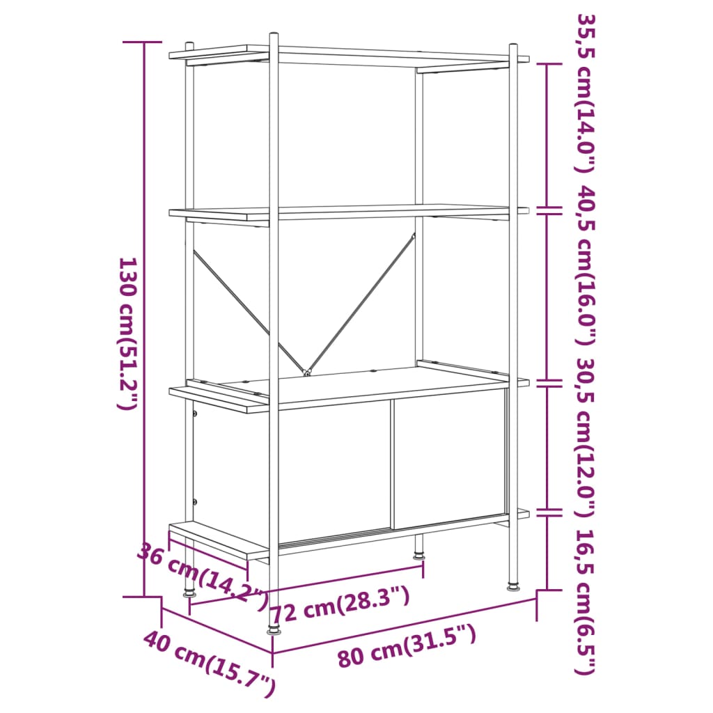 vidaXL 4-korruseline riiul kapiga, 80x40x130 cm, teras ja tehispuit