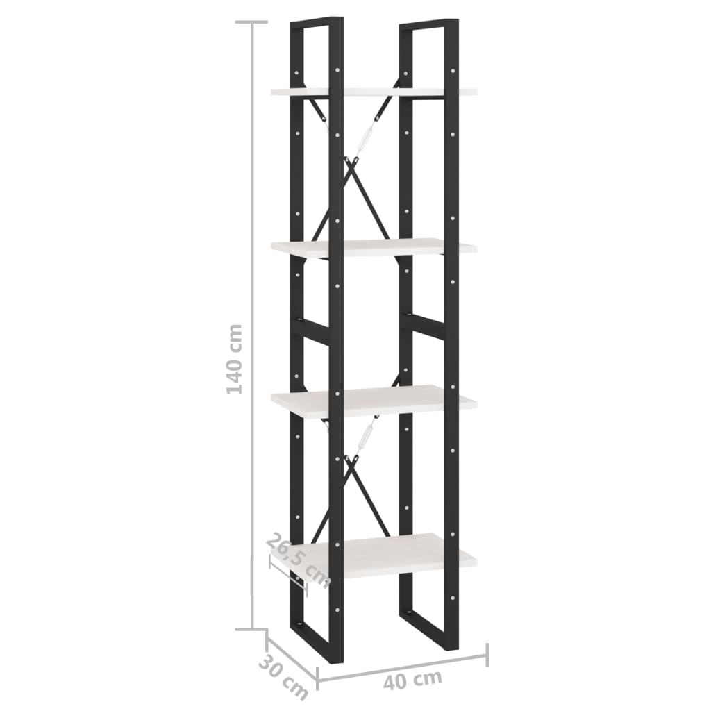 vidaXL 4-korruseline raamaturiiul, 40x30x140 cm, valge, männipuit