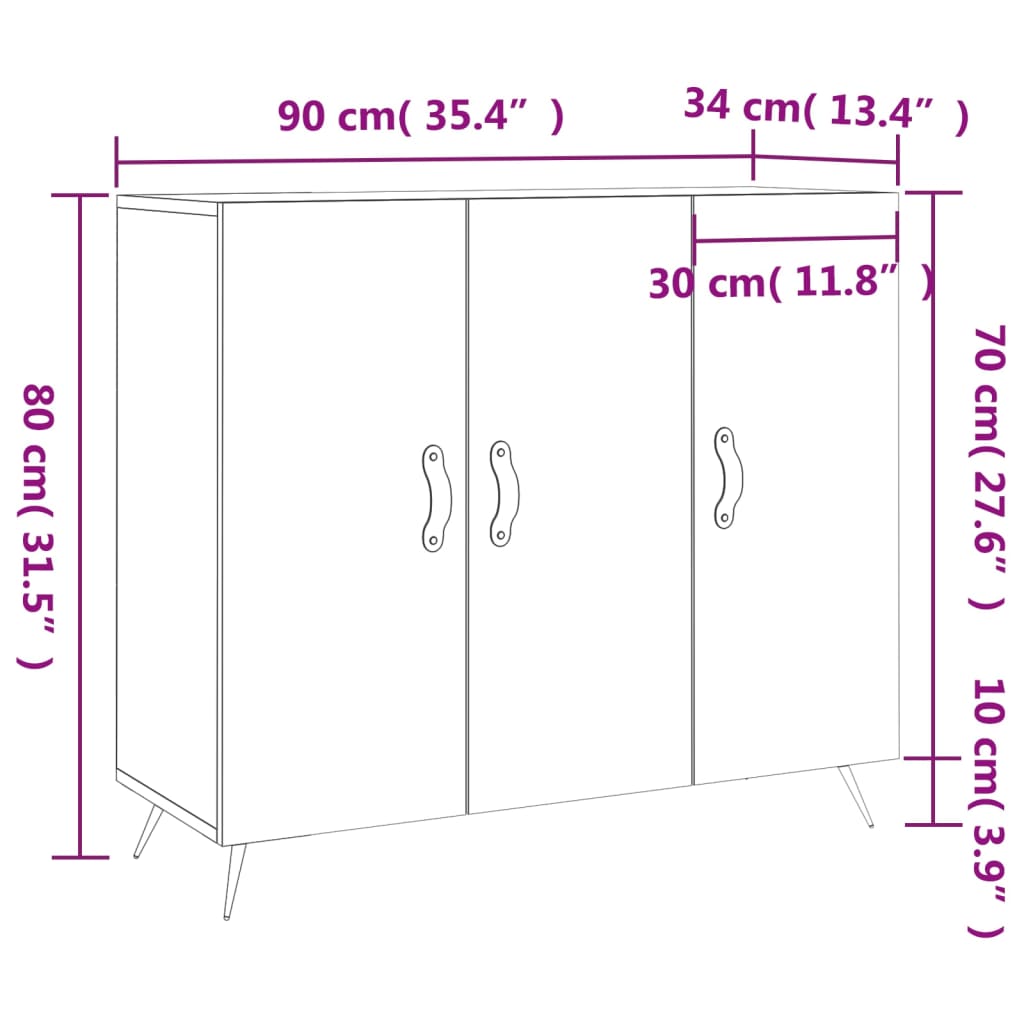 vidaXL puhvetkapp, valge, 90 x 34 x 80 cm, tehispuit
