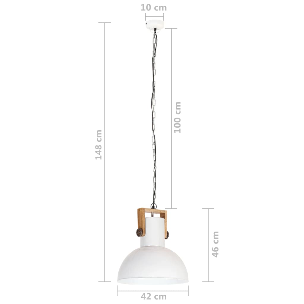 vidaXL tööstuslik laelamp 25 W valge, ümmargune, mangopuit 42 cm E27