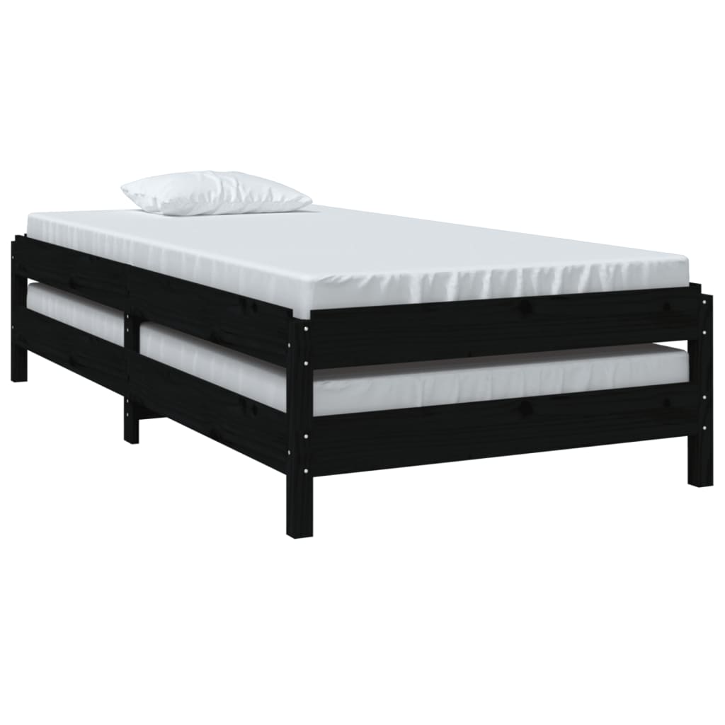 vidaXL virnastatav voodi, must, 90 x 190 cm, männipuit