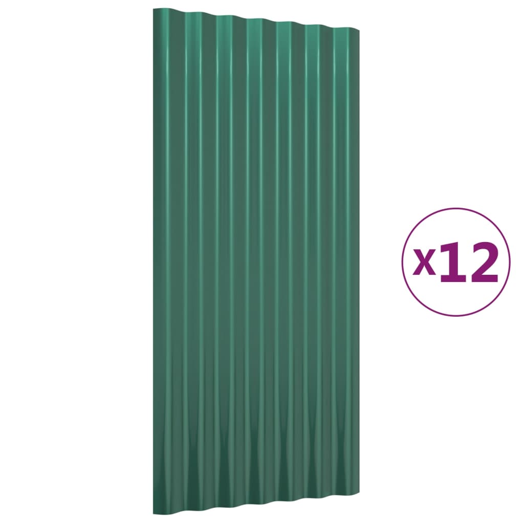 vidaXL katusepaneelid 12 tk, pulbervärvitud teras, roheline, 80x36 cm
