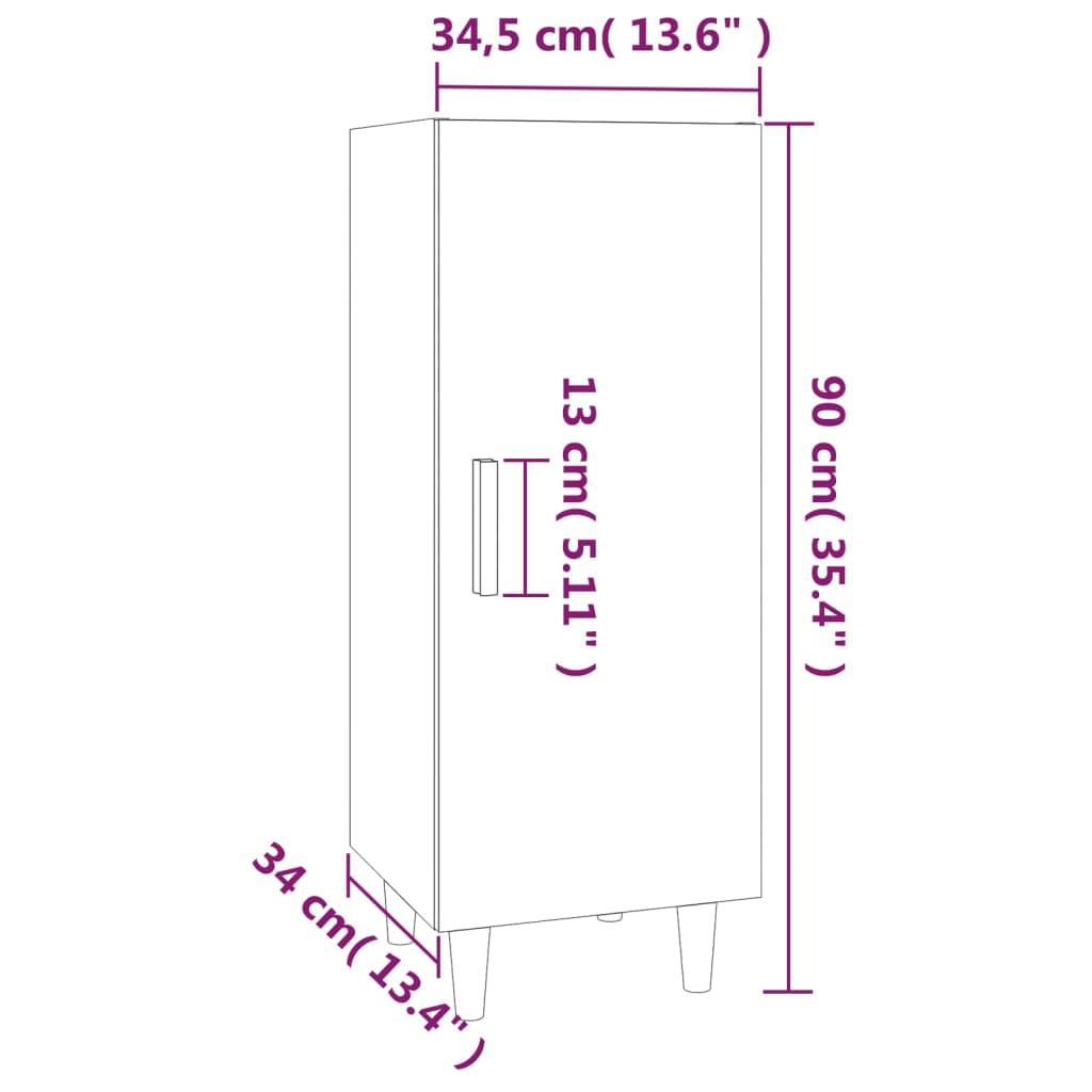 vidaXL puhvetkapp, kõrgläikega valge, 34,5 x 34 x 90 cm, tehispuit