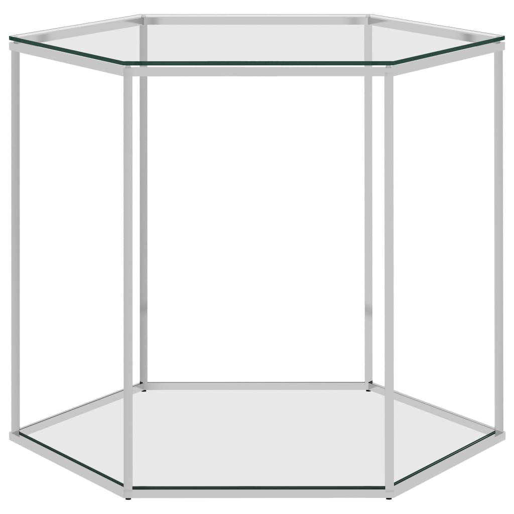 vidaXL kohvilaud, hõbedane, 60 x 53 x 50 cm, roostevaba teras ja klaas