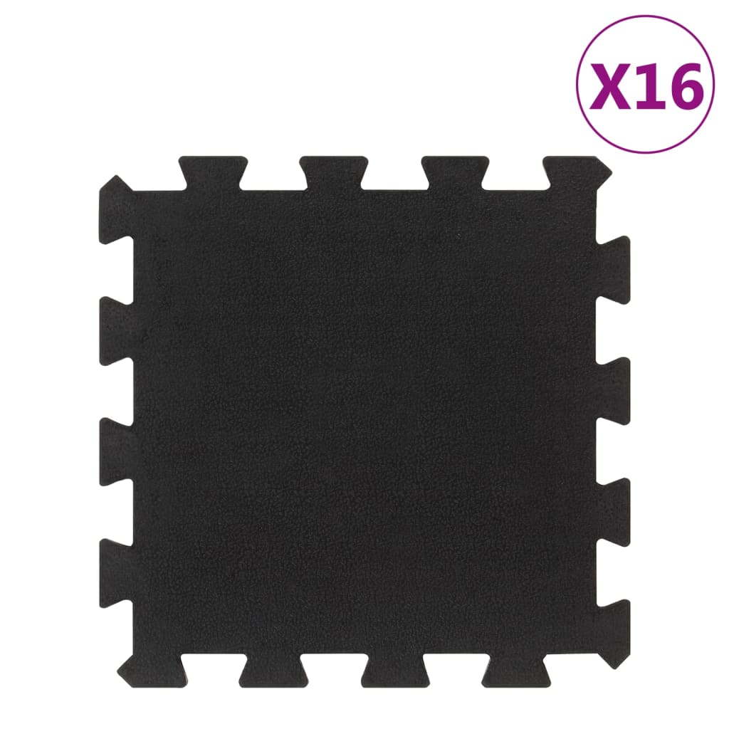 vidaXL kummist põrandamatid 16 tk, must, 16 mm, 30 x 30 cm