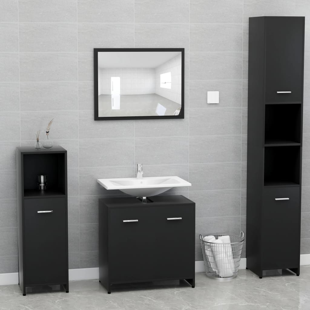 vidaXL vannitoamööbli komplekt, must, tehispuit