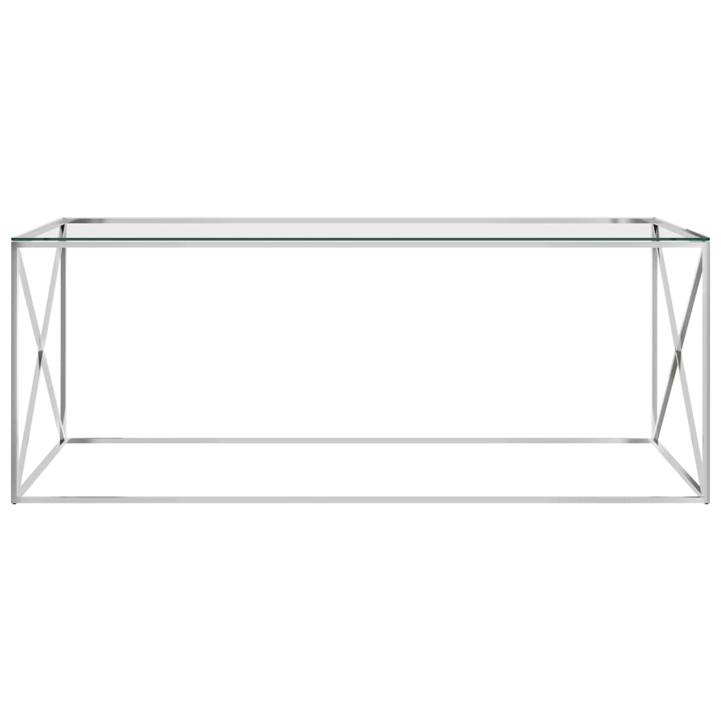 vidaXL kohvilaud hõbedane, 120x60x45 cm, roostevaba teras ja klaas