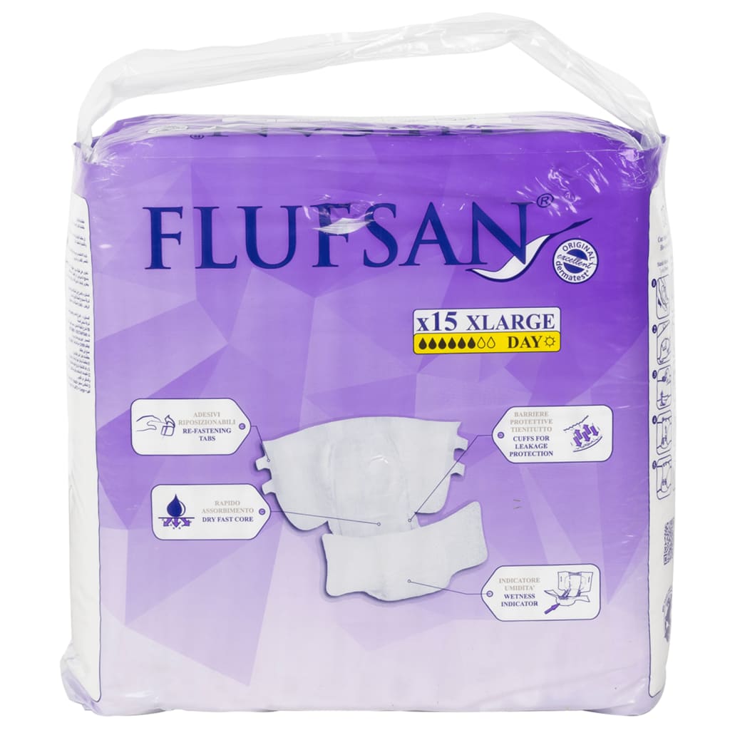 Flufsan ühekordsed täiskasvanute mähkmed, 15 tk, suurus XL