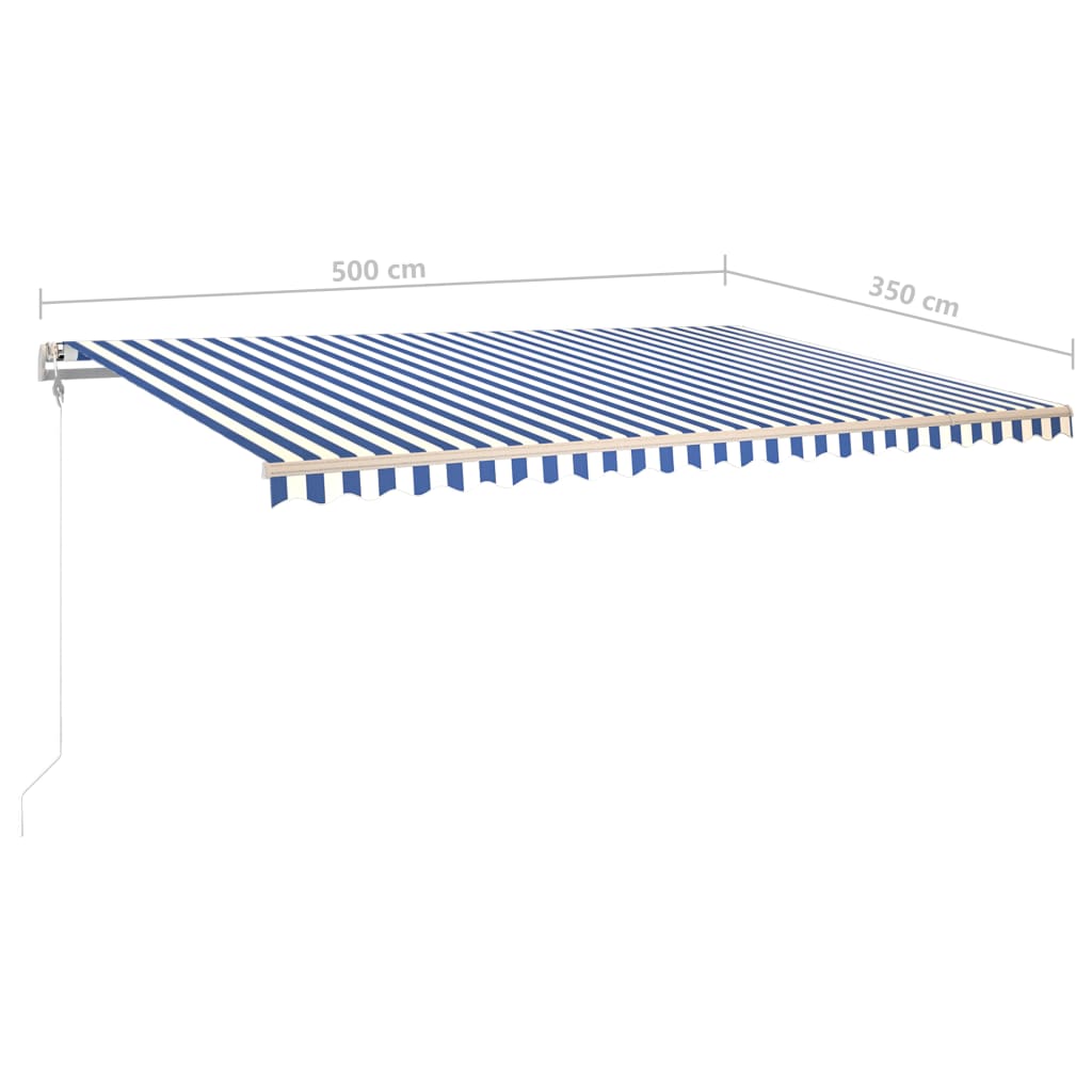 vidaXL käsitsi sissetõmmatav varikatus, LED´id, 5x3,5 m, sinine/valge