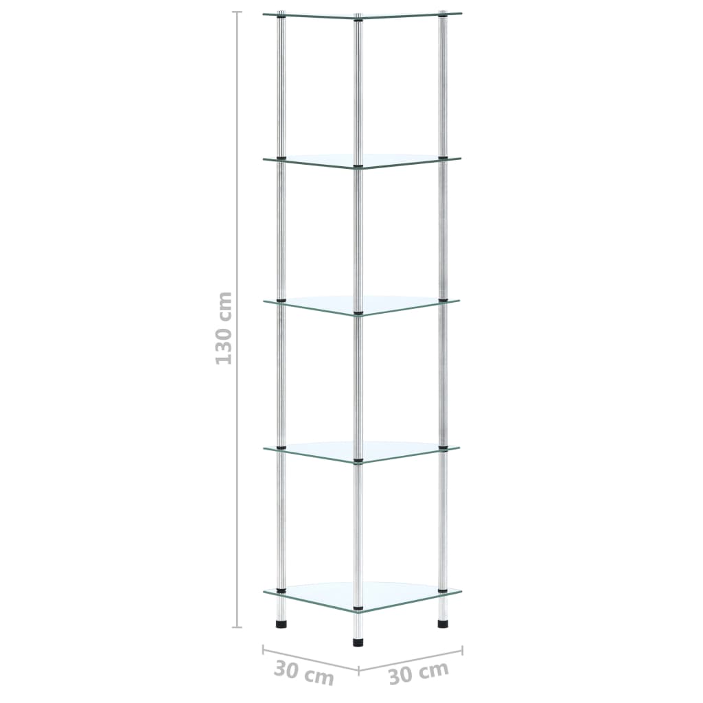 vidaXL 5-korruseline riiul, läbipaistev 30x30x130 cm, karastatud klaas
