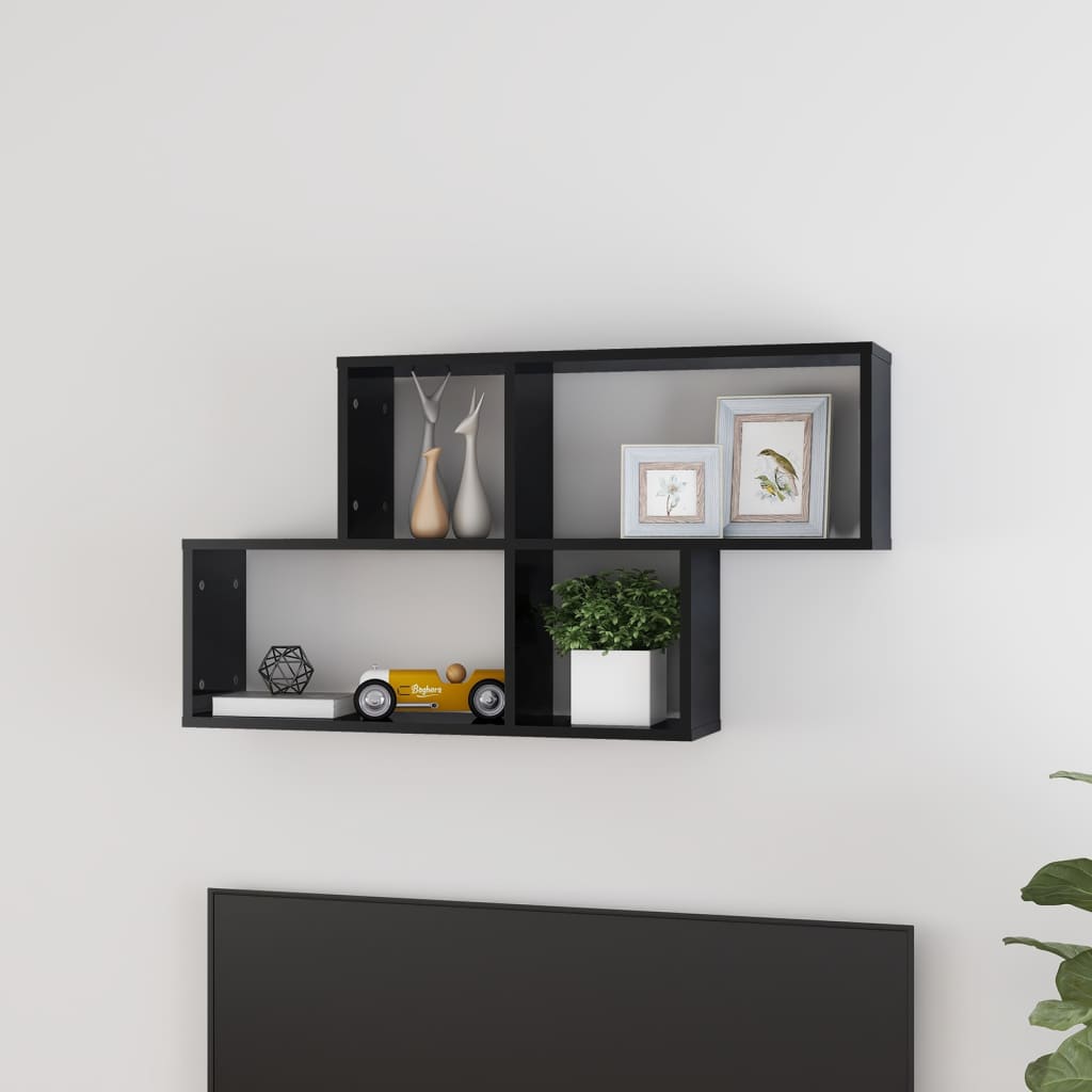 vidaXL seinariiul, kõrgläikega must, 100 x 18 x 53 cm, puitlaastplaat