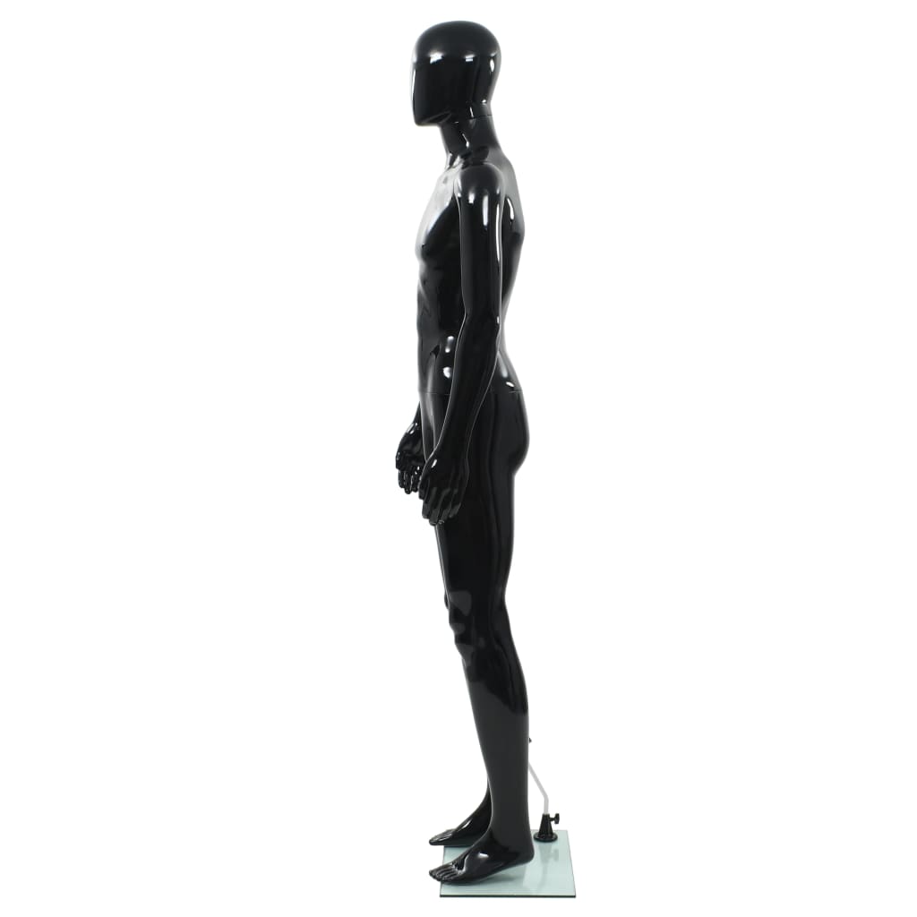 vidaXL täispikkuses meesmannekeen klaasist alusel, läikiv must 185 cm