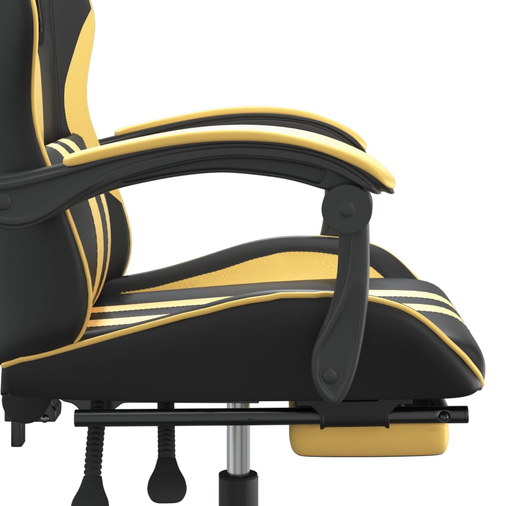 vidaXL pööratav mänguritool jalatoega, must ja kuldne, kunstnahk
